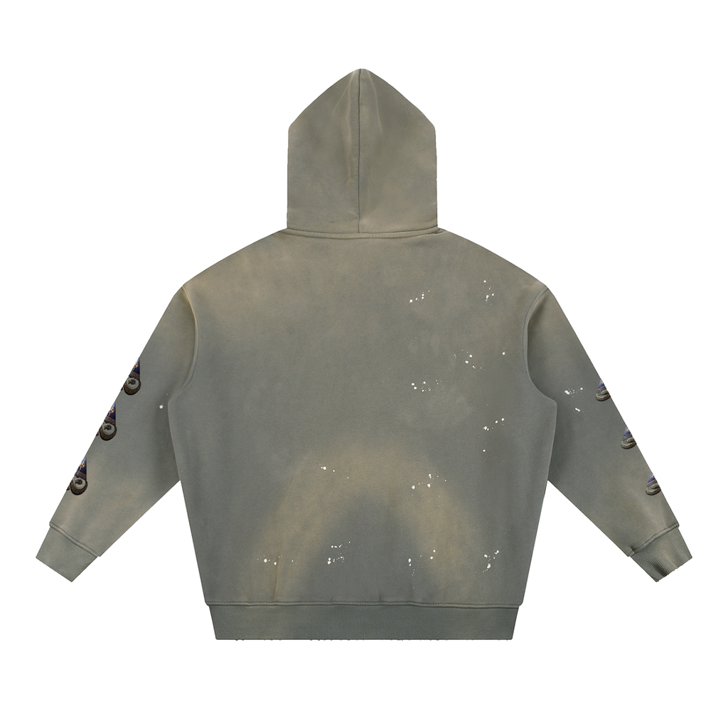 Vintage Washed Frayed Fleece Hoodie