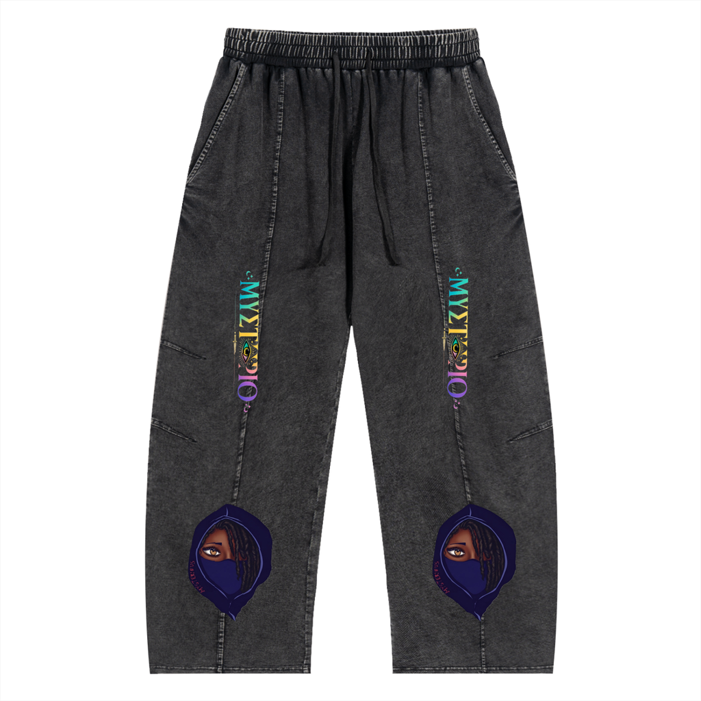 Snow Wash Drawstring Cotton Pants