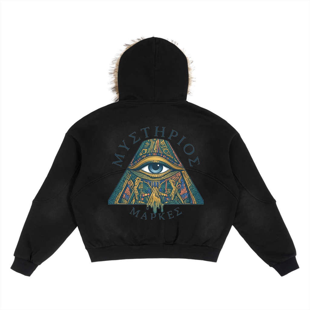 Sun Fade Boxy Detachable Fur Hoodie